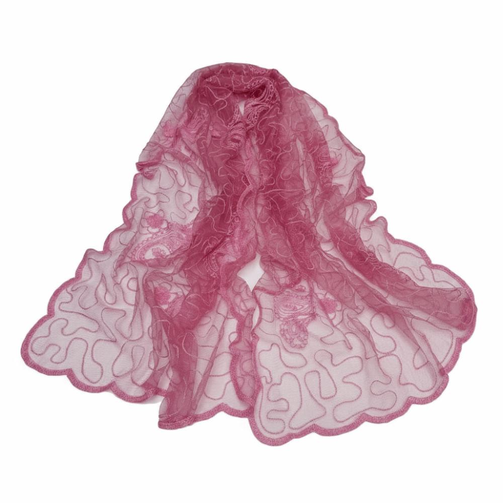 Elegant Embroidered Flower Lace Scarf Lightweight Breathable Mesh Sunscreen Shawl Long Silk Scarf Women