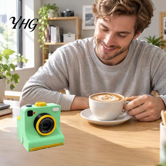 Mechanical Latte Art Camera 3D Printed Coffee Printer, Manual One-Click Powder Stencil Maker with DIY Drink Decorator Interchangeable Template