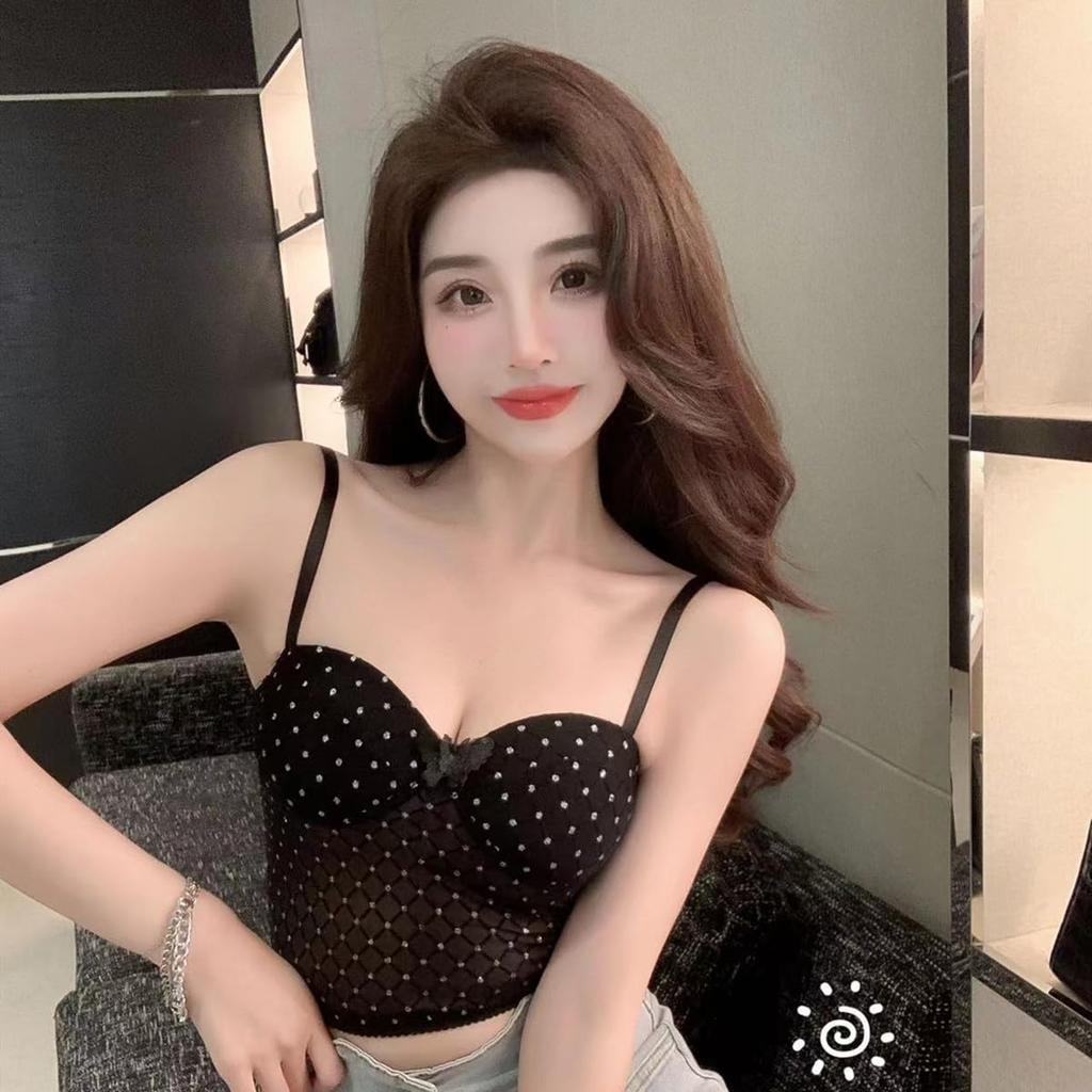 Morices Bow Camisole with Adjustable Shoulder Sparkly Polka Dot Bra Cami with Tube Top and Camisole with Integrated Underwear for Girls Women's