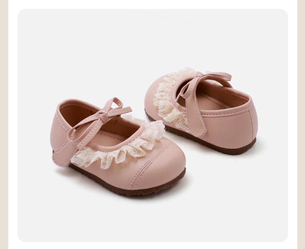 Spring Soft Leather Toddler Shoes with Lace & Butterfly Knot - Princess Style for Baby Girls