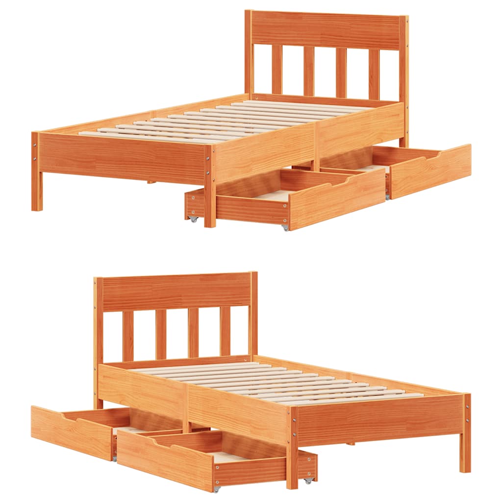 Solid Wood Bed Without Mattress Wax Brown 100x200 Cm Pine Wood
