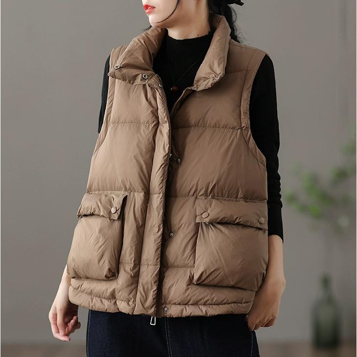 

Winter Ultra Light Thin Duck Down Vest Feather Jacket Women Quilted Short Warm Basic Casual Oversize Waistcoat One size кавовий
