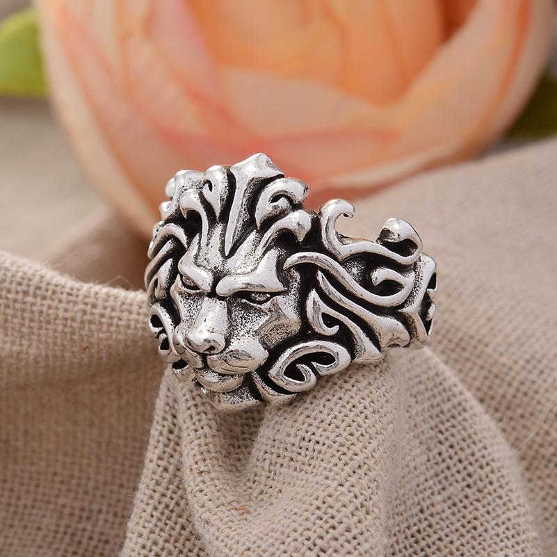 

Vintage Domineering Lion Animal Design Thai Silver Man Party Ring Christmas Gifts No Fade resizable