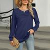 Women's Fashionable Solid Color U Neck Long Sleeved Loose T-shirt Top
