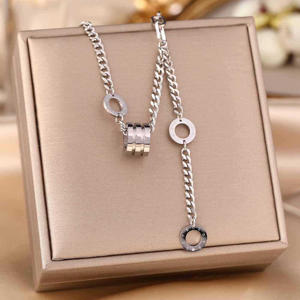 Women's Silver Titanium Steel Necklace with Micro-Inlaid Zircon - Elegant, Durable Clavicle Chain Jewelry