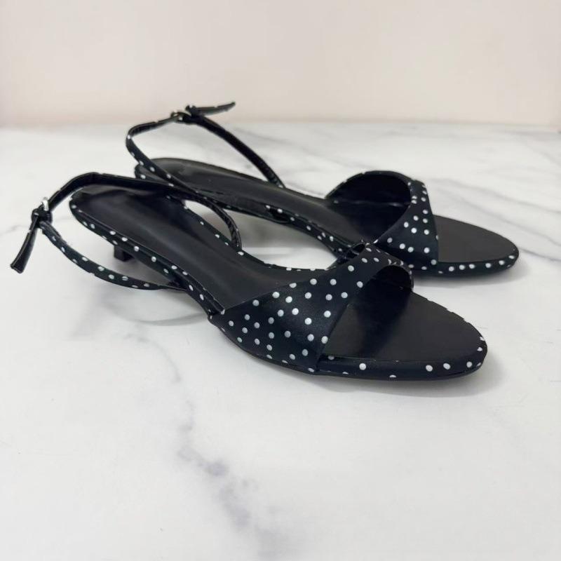 Fashion Kitten Heels Summer 2025 Women Modern Sandals Polka Dot Satin Open Toe Concise Elegant Brand Desinger High Quality Ladies Shoes