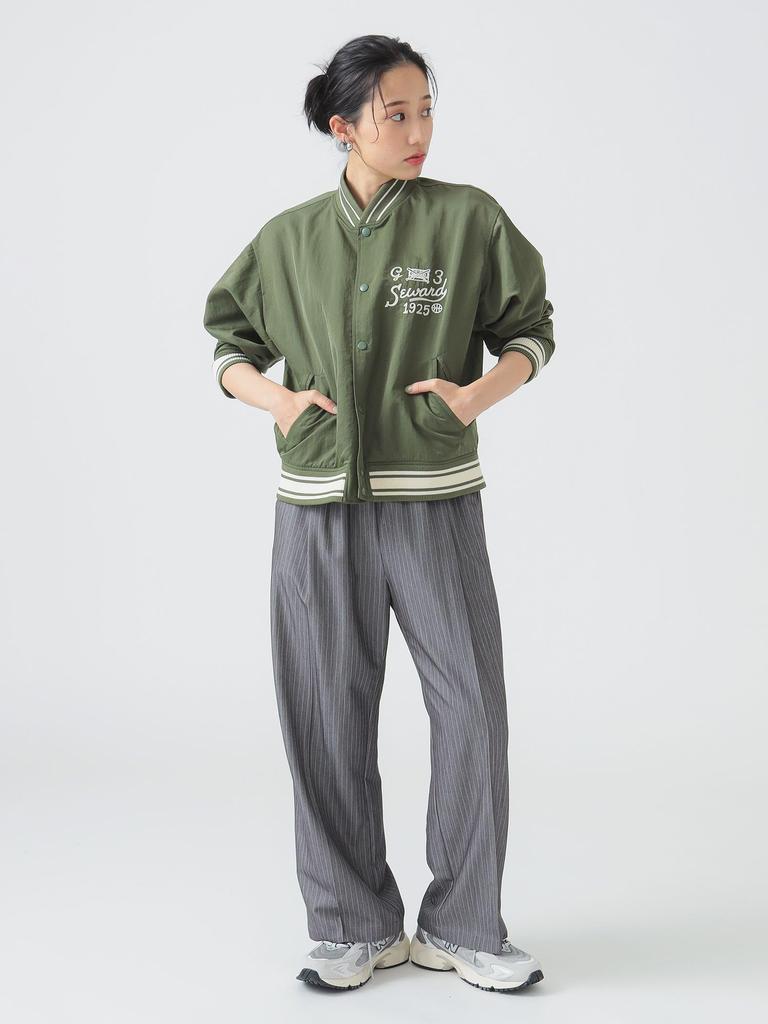 B:MING LIFE STORE by BEAMS Women's Water-Repellent Stadium Jacket, Olive, Size S