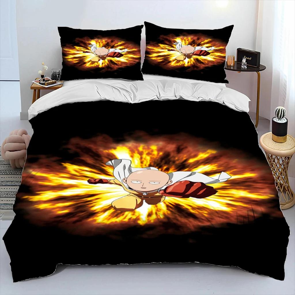 Anime One-Punch Man Saitama 2/3pcs Bedding Set Duvet Cover Bed Set Quilt Cover Pillowcase King Queen Twin Size Boys Girls Adults