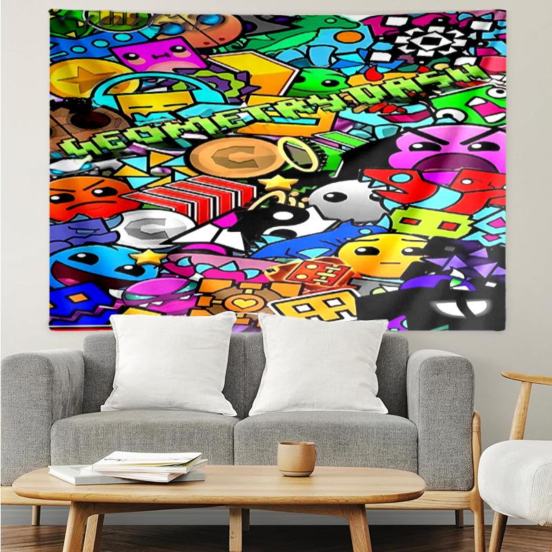 Geometry Dash Tapestry for Bedroom Aesthetic Classroom Tapestries Wall Hanging for Living Room Dorm Office,Ideal Creative Gift