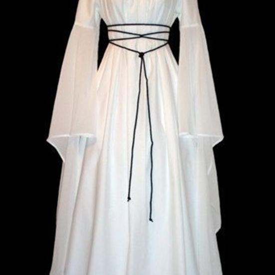 Cosplay Dress Flare Sleeve Vintage Soft Solid Color Large Cuff Maxi Dress for