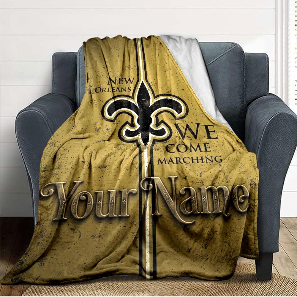 Name Custom New Orleans Saints Print Flannel Blanket High Quality Warm Comfortable Cover for All Seasons Perfect for Gifts Home Decor