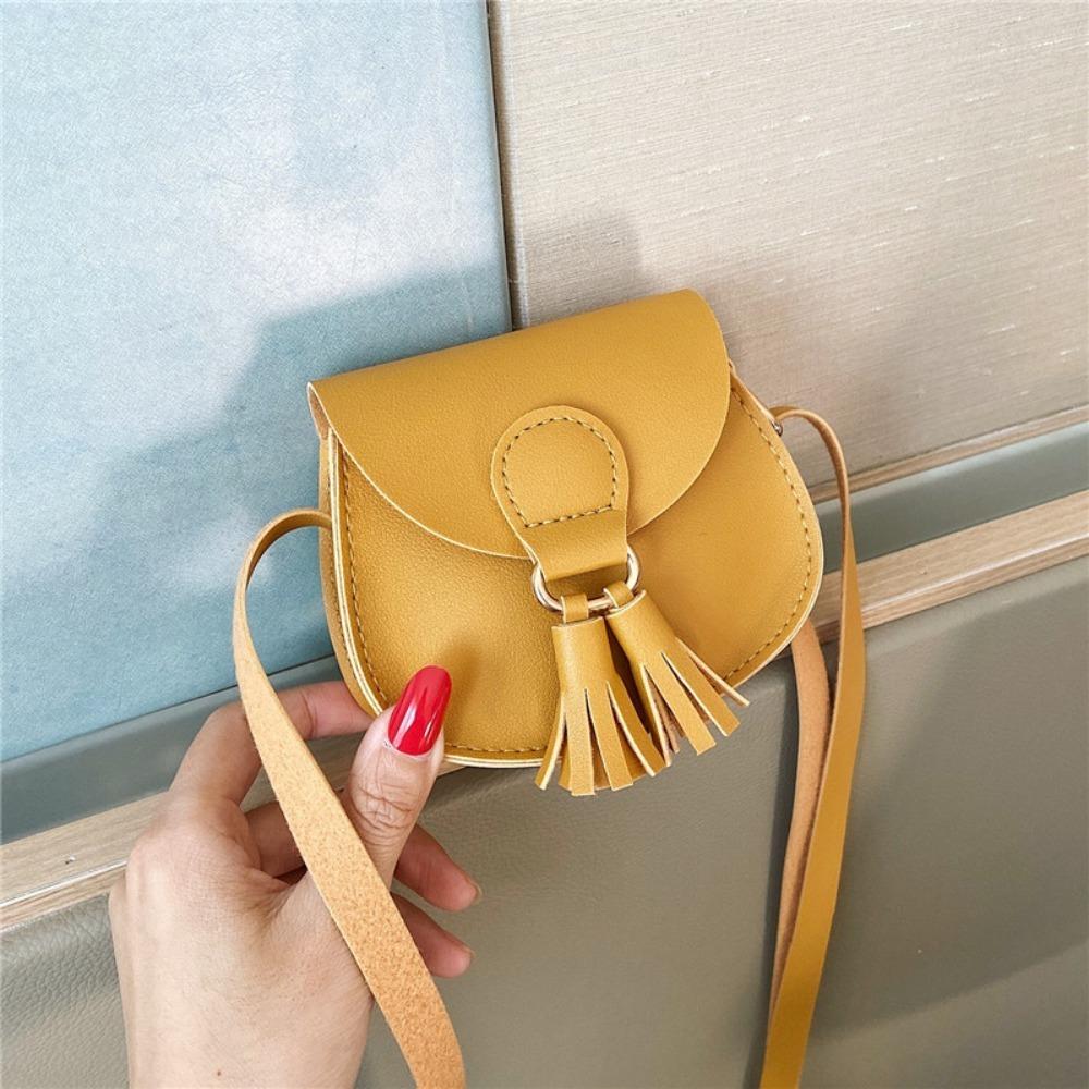 Cute Hook Design Mini Bag PU Leather Tassels Princess Purse Solid Color Crossbody Bag Children Girls