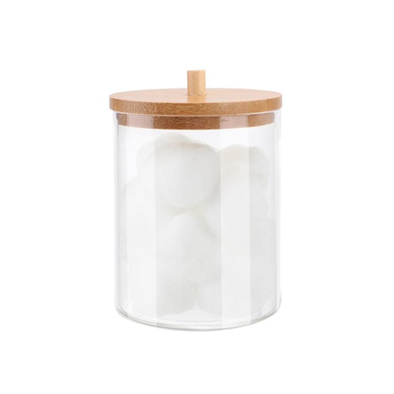 1 Pcs Cotton Swab Organizer Storage Bamboo Cover Acrylic Round Organizer Makeup Storage Box Container Organizadores
