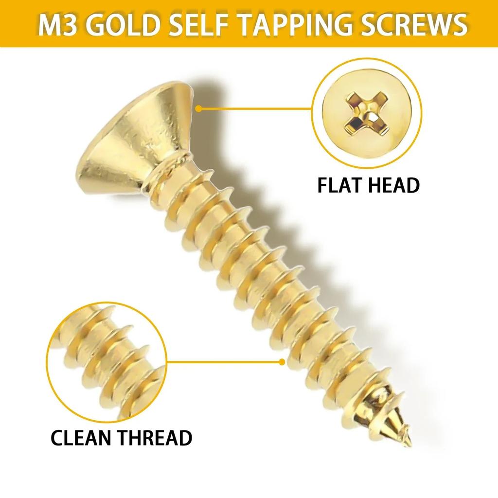 VKKM -530 Pieces of Gold Countersunk Head Screw Set, M3 Specification Suitable for Woodworking Installation