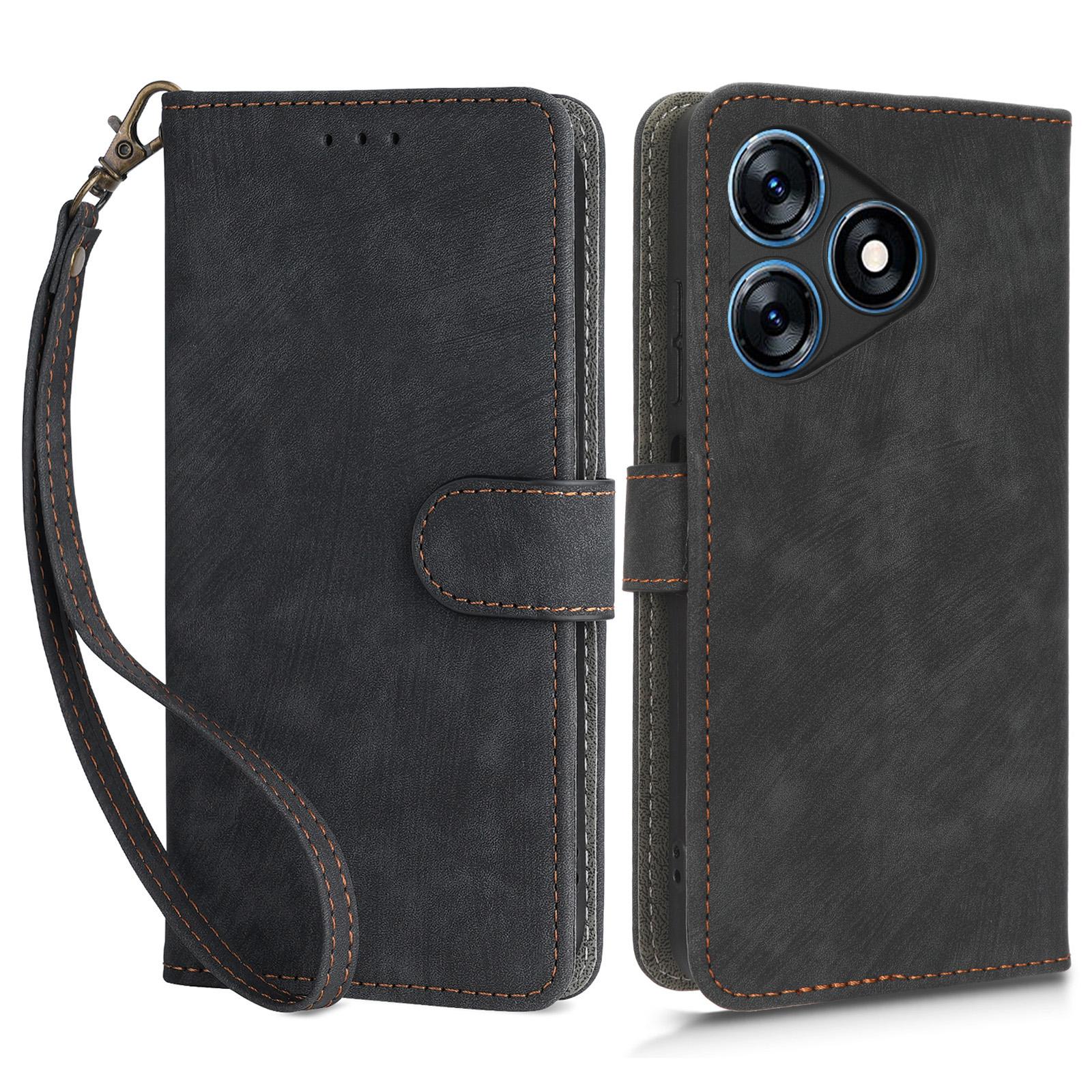 

RFID Blocking Wallet Cover for TECNO Spark 10,Phone Stand Anti-Scratch PU Leather Cell Phone Case with Strap Black