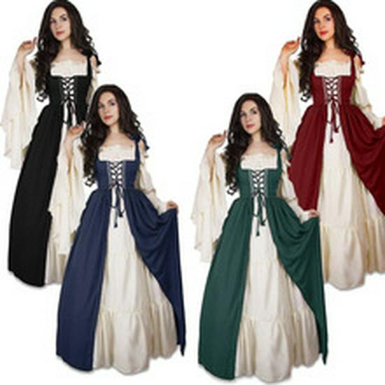 Abito Medievale-Retro Europeo Taglie Forti in Velluto con Lacci (S-5XL)