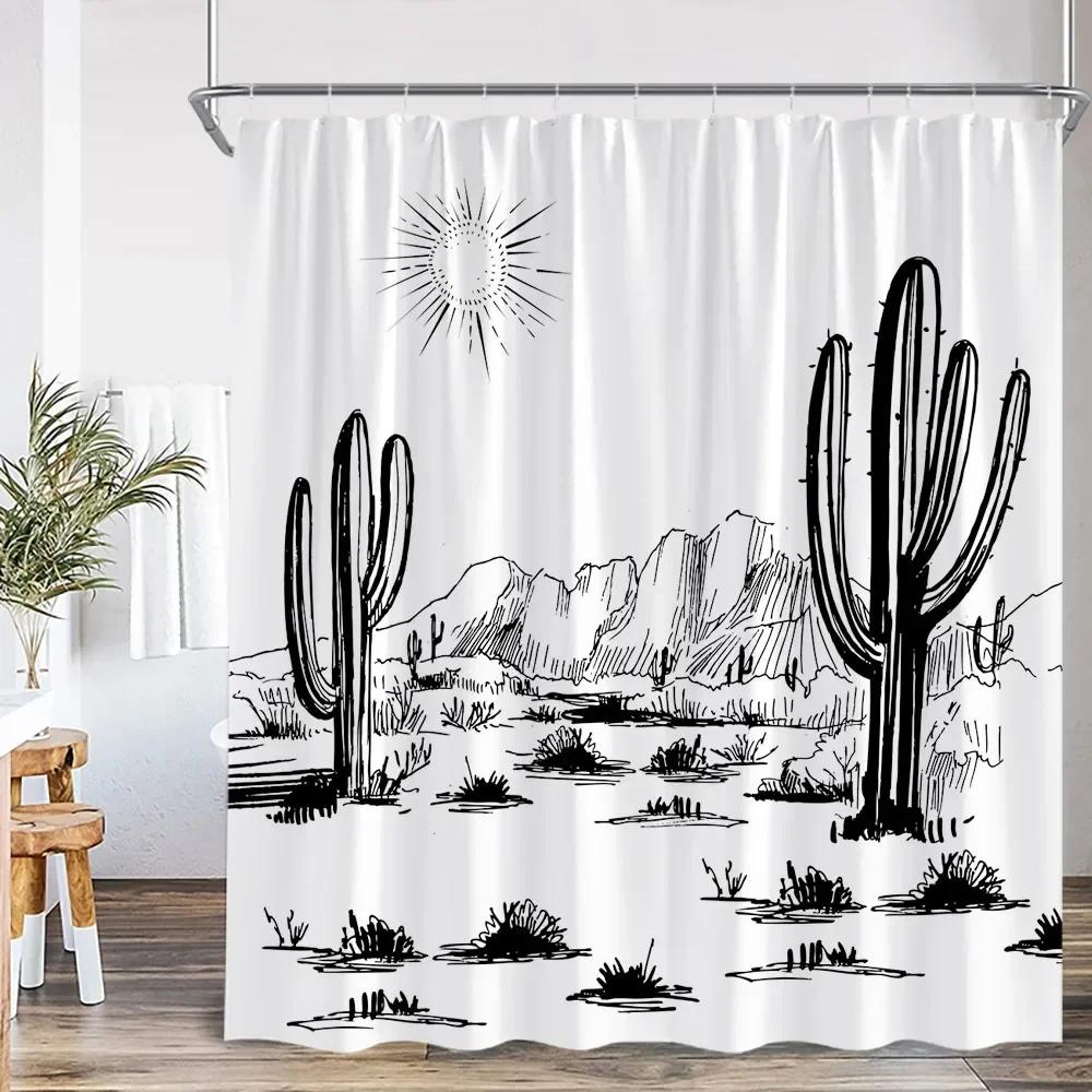 Black White Abstract Simple Line Shower Curtain Nordic Simple Bathroom Decoration Modern Polyester Shower Curtain Screen