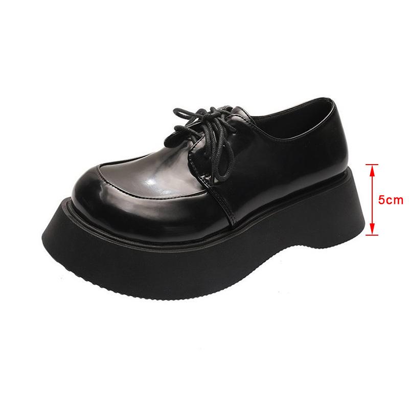 Pantofi din piele britanică pentru femei, fund gros, cu dantelă, pentru fete, pantofi Mary Janes din piele moale, pantofi cu platformă de toamnă și iarnă