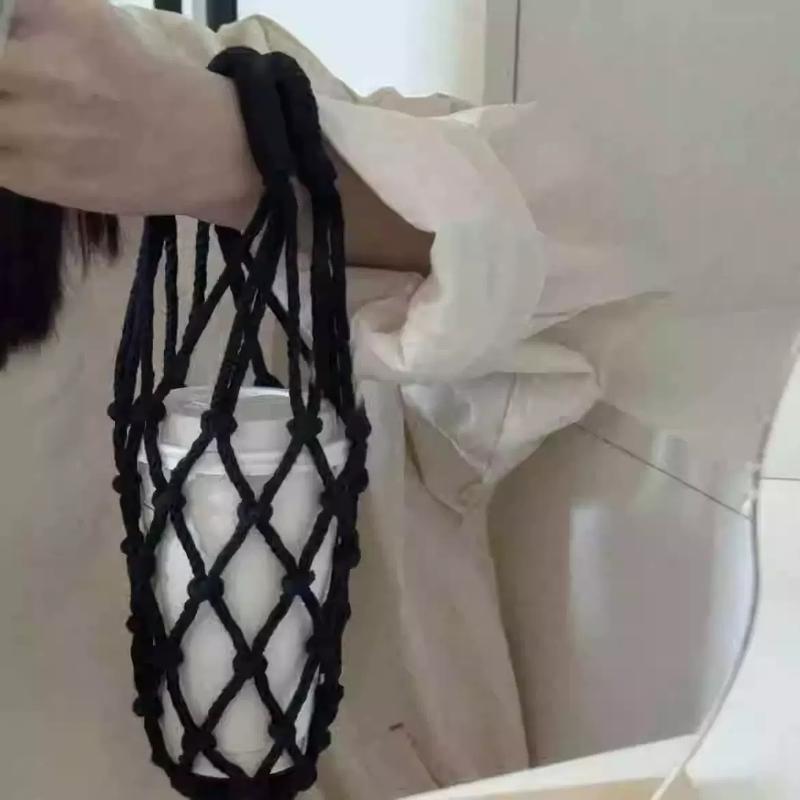 Porta Borraccia in Macramè Fatto a Mano Rete Multicolore in Corda di Cotone Borsa a Rete Portatile Porta Tazza Borraccia Riutilizzabile per Acqua Borsa Tote