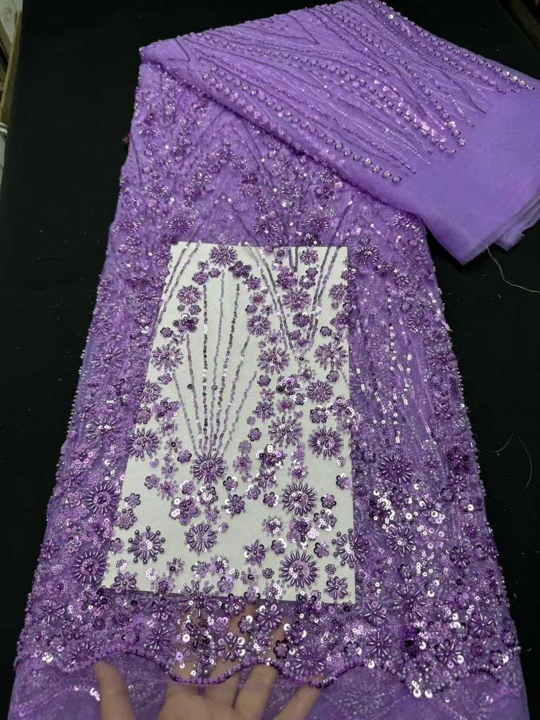 African Lace Fabrics 2026 High Quality Lace French Nigerian Sequins Beaded Tulle Lace Fabric Ladies For Party Dresses 5 Yards