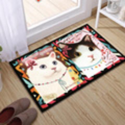 New Flannel Floor Mat Cat Digital Printed Carpet Kitchen Water Absorption And Dirt Resistant Rug Home Decoration