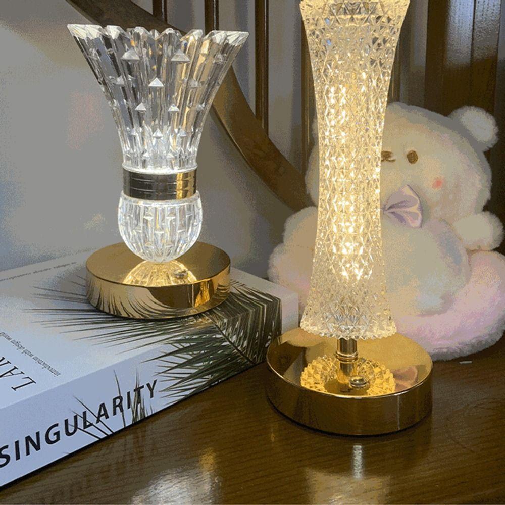 High-End Dimmable Crystal Table Lamp Adjustable Soft Lights LED Desk Lamp Touch Control Vase Design Atmosphere Light Bedroom Use