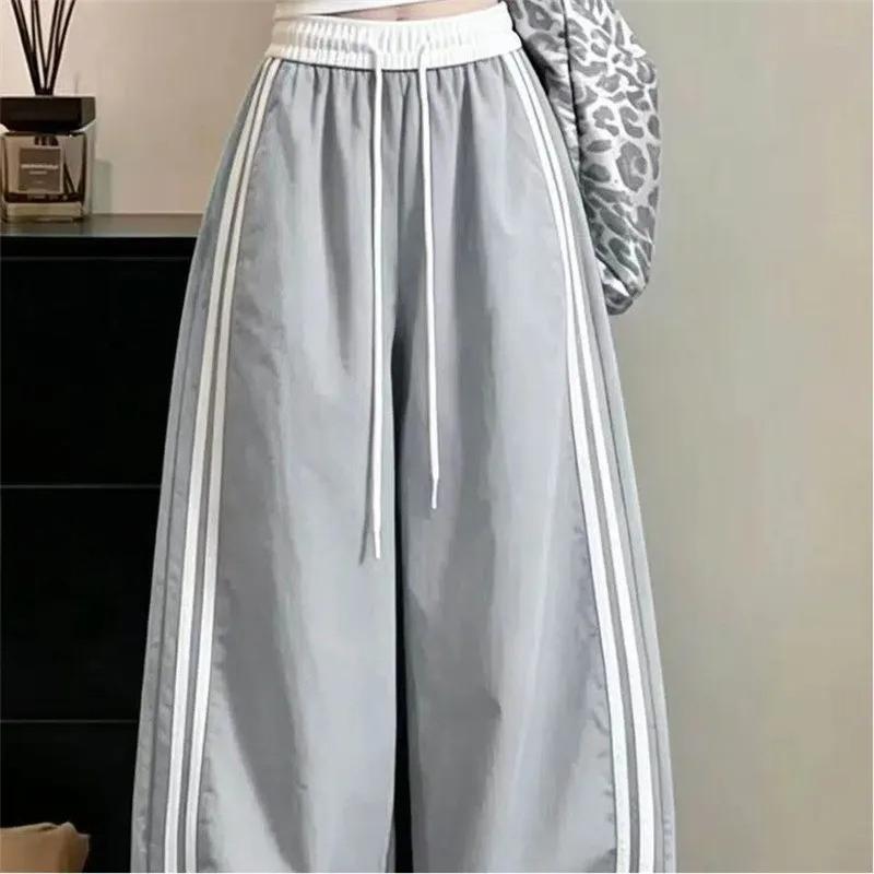 Løse Joggingbukser Dame Striber Snoretræk Bukser Streetwear Hip Hop Y2k Baggy Vide Ben Træningsbukser Afslappet Mode Tynde Bukser