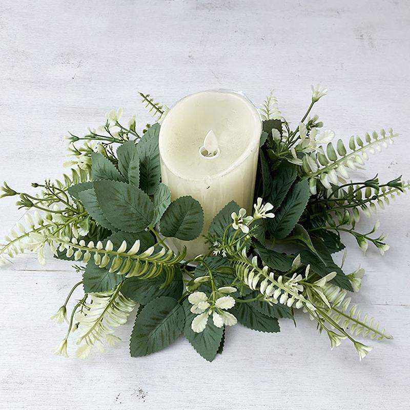 Artificial Wreath Candle Ring Faux Eucalyptus Leaves Spring Greenery Garland Pillar Candle Home Wedding Table Centerpiece Decor