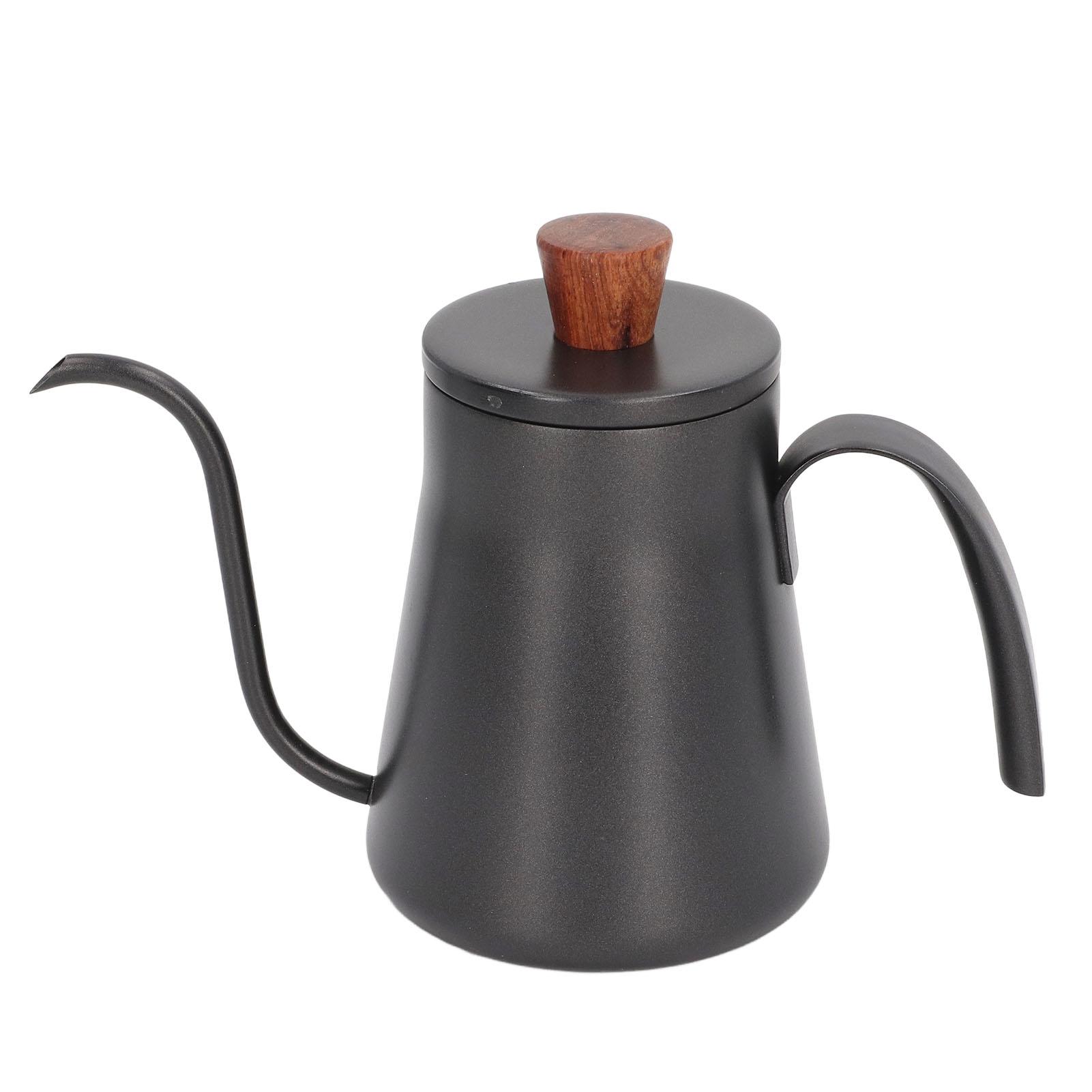 Koffie Hand Drip Pot, Roestvrij Staal Pour Over Koffieketel met Walnoot Handvat, Ergonomisch Ontwerp, 4 mm Fijne Tuit, Antislip Basis, Warmtebehoudend,