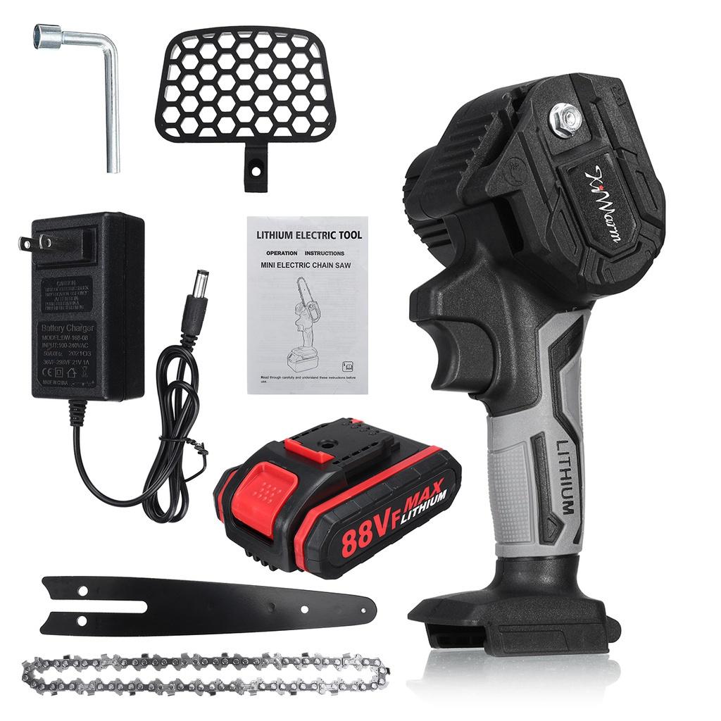 6 Inches 88V 3000W Mini Electric Chain Saw With 1/2Pcs Battery Rechargeable Woodworking Pruning Saw One-handed Garden 3000W