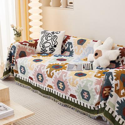 1PC Geometric Pattern Sofa Throw with Tassels Double-Sided Furniture Protector for Living Room