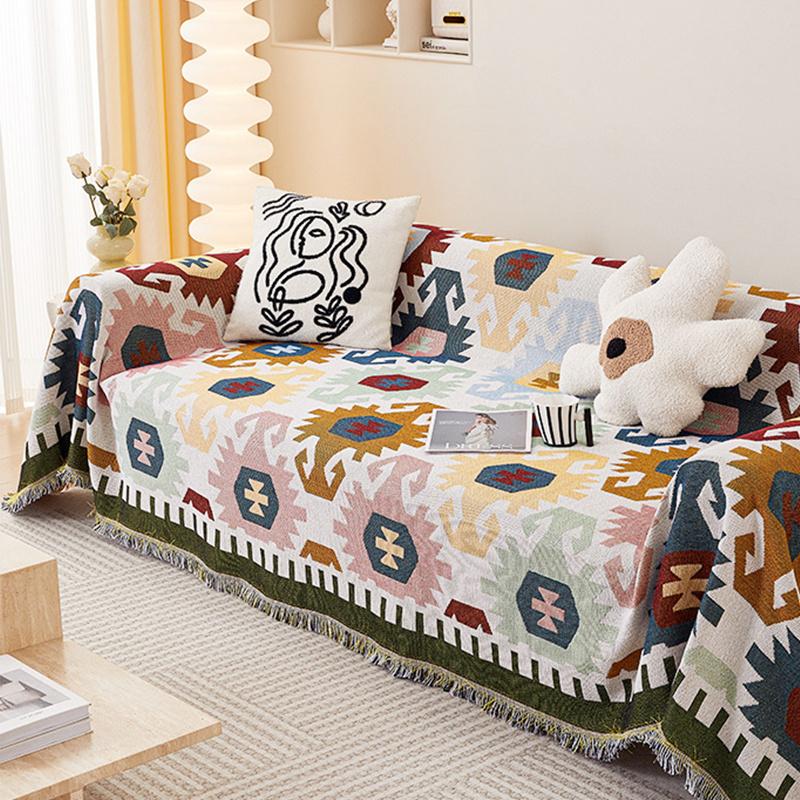 1pc Sofa Towel Geometric Sofa Throw Blanket With Tassels Couch Covers Double Face Usable Living Room Furniture Protector