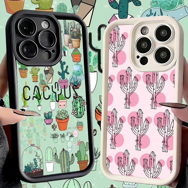 Phone Case for iPhone 17 Air 16E 15 16 Pro Max Cactus Pattern Cover 14 Plus 13 12 Mini Soft Shell Silicone Fundas