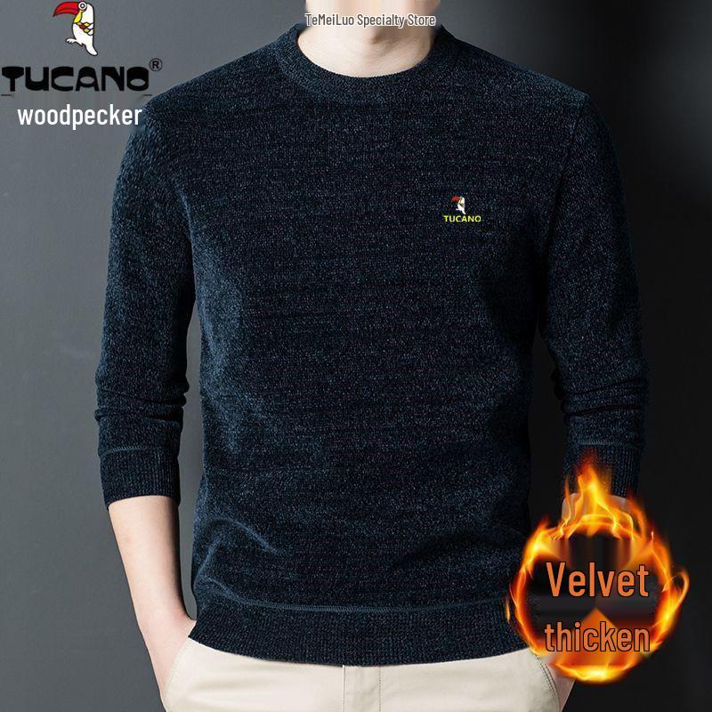 Woodpecker Men s Chenille Winter Sweater - Warm, High-End Round Neck Knit with Plush Lining 2XL 180 (Recommended 151-170 lbs)