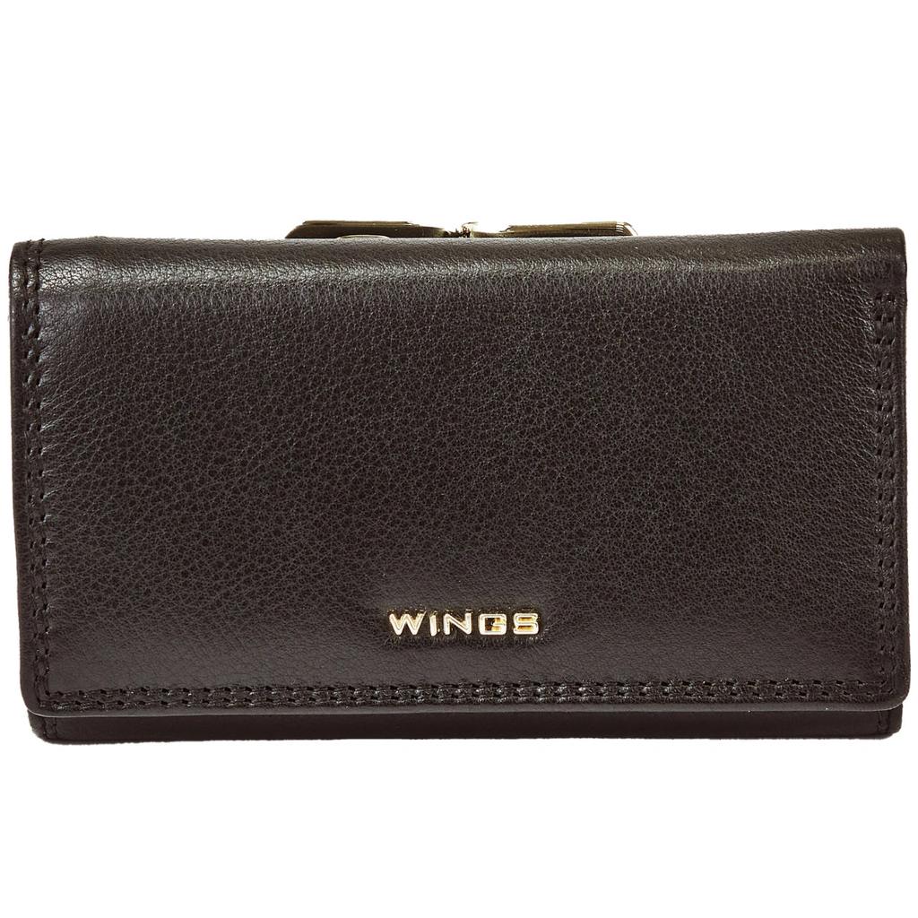 Women' Leather Wallet Wings with RFID Protection and a Roomy Interior, Black