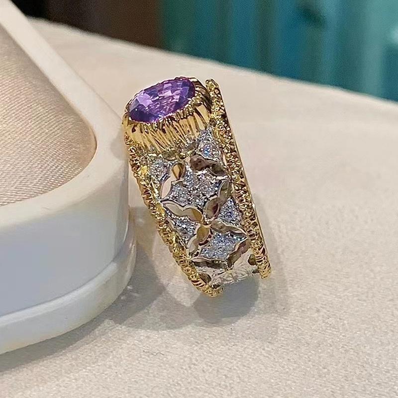 

CAOSHI Vintage Style Gold Color Ring with Oval Purple Cubic Zirconia Charming Finger Accessories for Women Wedding Party Zircon 6