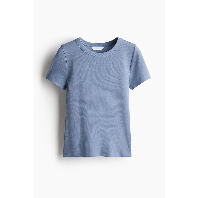 

HM Women s T-shirt Fall 2025 Women s Soft Plaid Silm Casual Straight round Neck Short Sleeve Tops 1157799 Blue 155/80