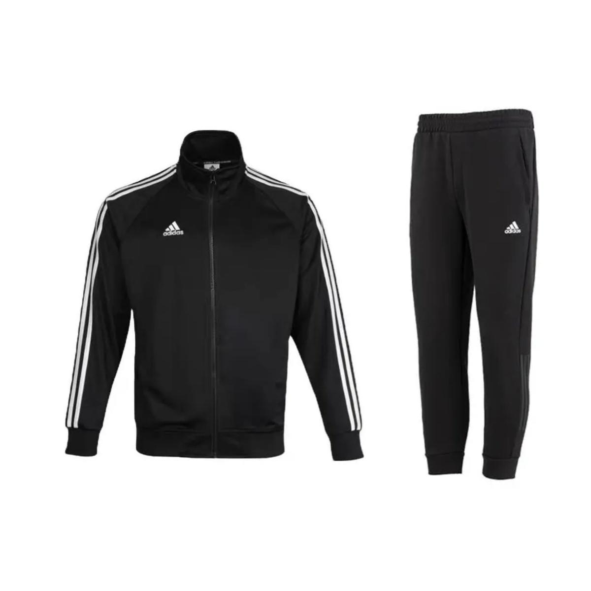 

Adidas Retro Striped Color Block Zip-Up Stand Collar Jacket Long Sleeve Cuffed Pants Casual Sports Suit Men suit Black TR30J1-BW+HN8984 S