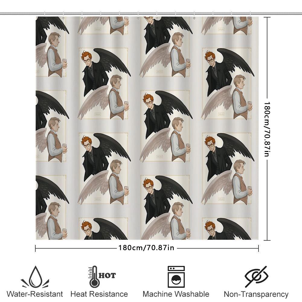 Vintage Angel Wing Man Shower Curtain Artistic Biblical Decor Bathroom Fabric Backdrop Wall Hanging Home Textile
