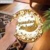 2D Flat 1pc Ramadan Mubarak Wooden Sign Hanging, Gold Petal Printed Art Decoration, Home Entryway Living Room Bedroom Balcony Garden Decor, Country