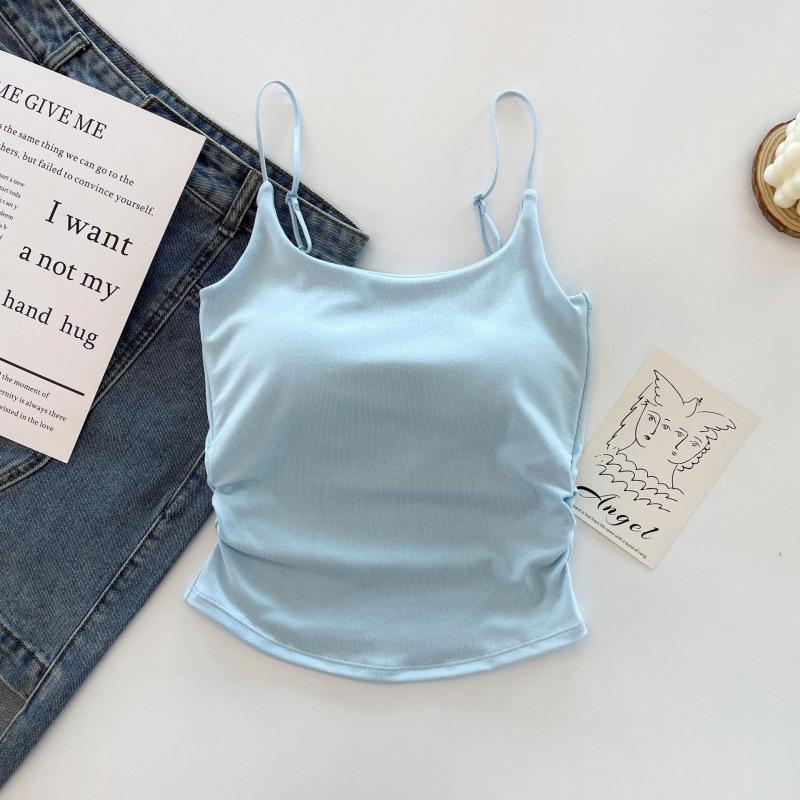 Sweet & Spicy Pleated Camisole Vest with Built-in Cup – Versatile Design for Inner/Outer Wear