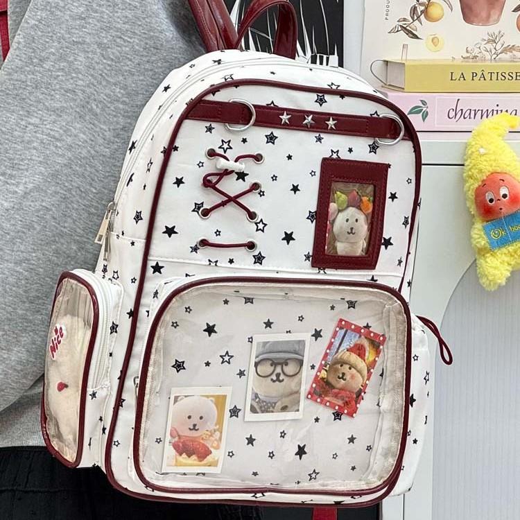Schoolbag Korean fresh and painful bag, star printing, fashionable and simple, light and large-capacity double shoulder schoolbag for junior and high