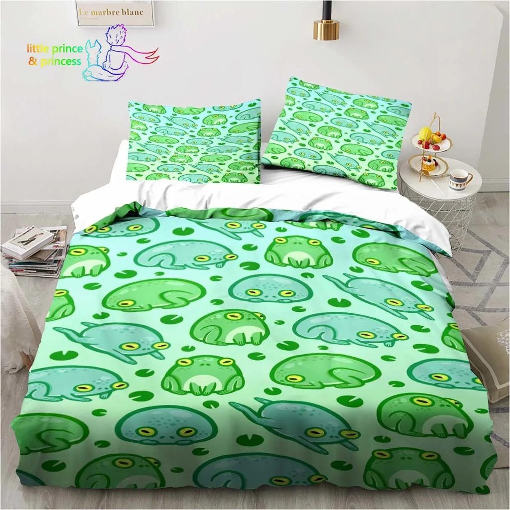 Kawaii Cute Cartoon Frog Comfortable Duvet Quilt Cover Pillowcase Bedding Set Children Bedroom Decoration Home Textile
