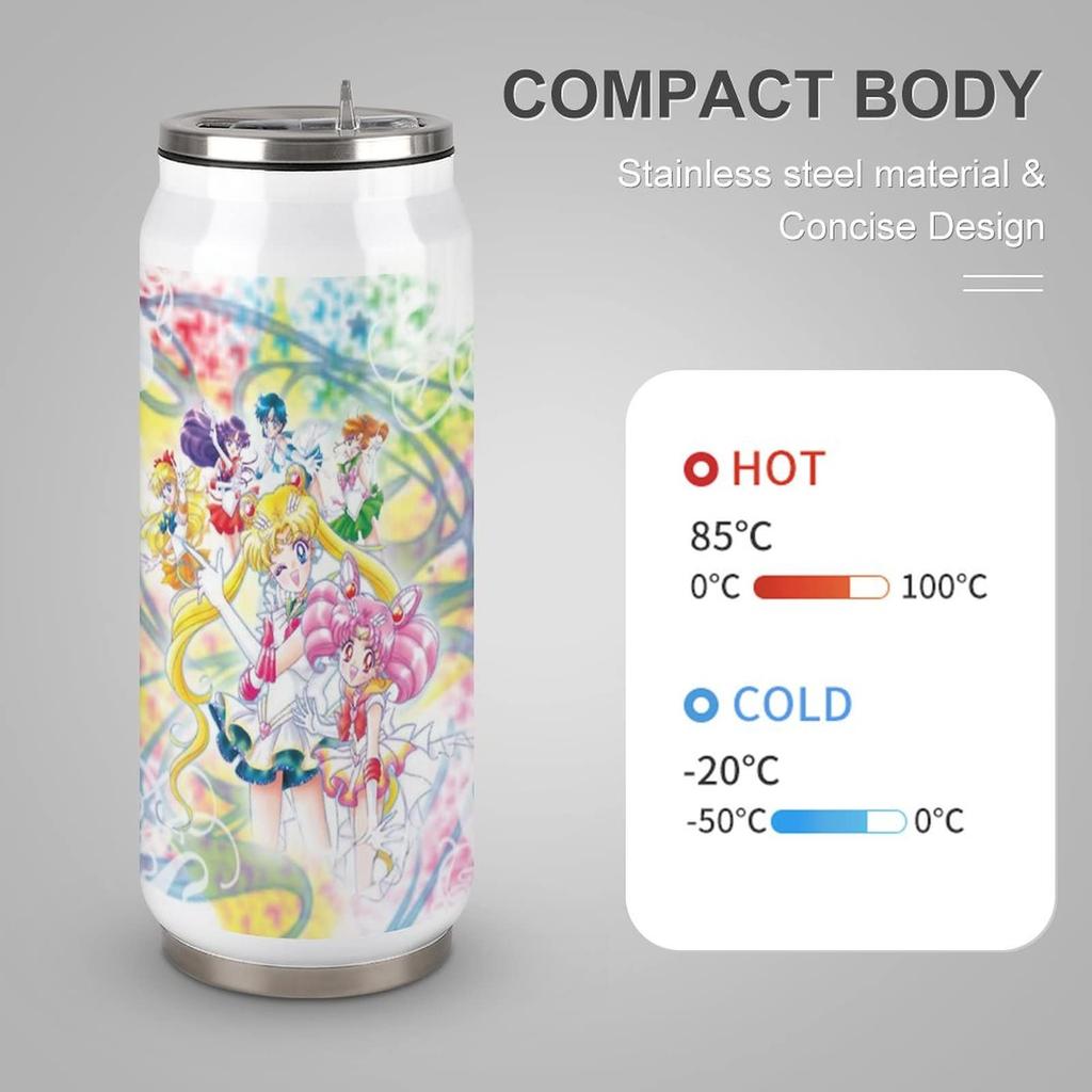 Sailor Moon Water Stylish and Water SUS304 Stainless Steel with Coke Can Thermos Coffee 500ml Bottle, Lightweight, Direct-Drink Bottle, Food-Grade