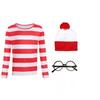 Fantasia Cosplay do Onde Está Wally com Tecido de Malha para Role Play de Anime Adultos e Crianças