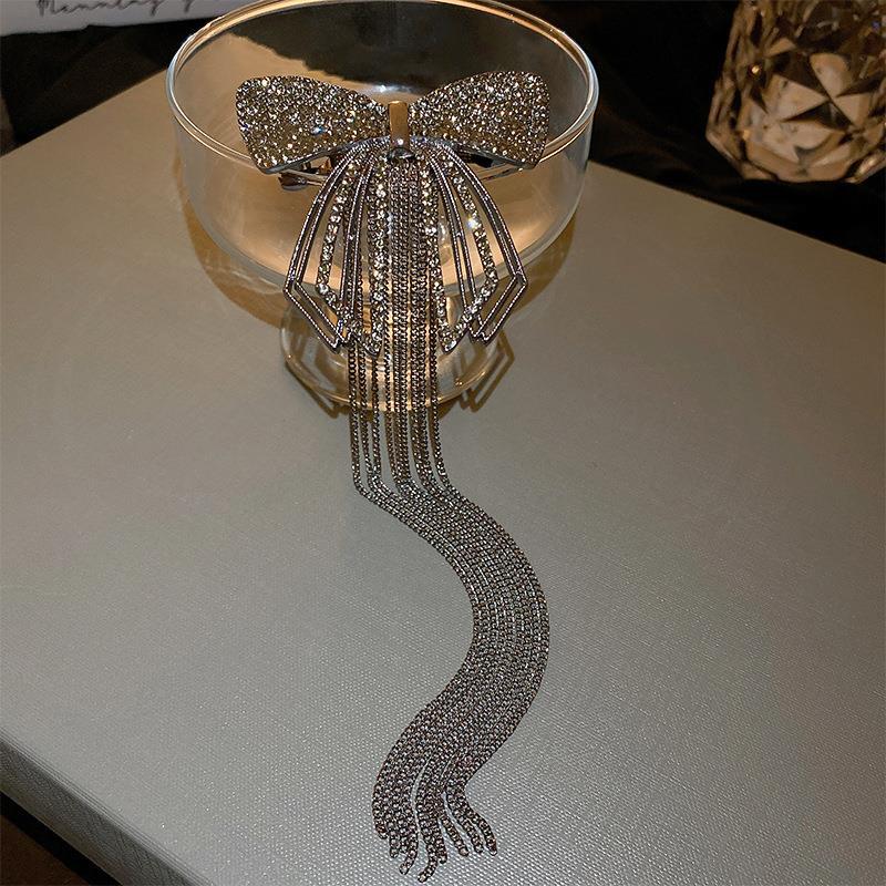Korean light luxury bow tassel hairpin new diamond-encrusted personality temperament high-end hair accessories