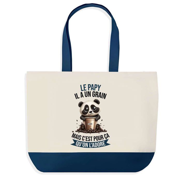 Tote bag - PLANETEE - Papy Panda - Fond bleu - Coton 40x45 cm - Grand format A4