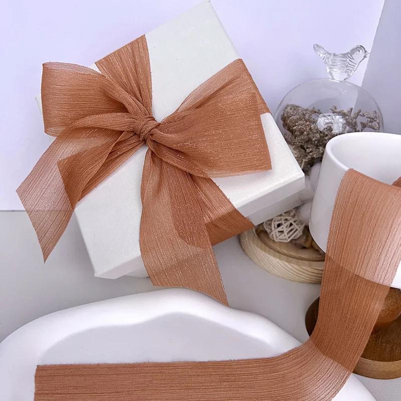

Ribbon For diy Silver Sparkling Yarn Chiffon Wedding Wrinkle Mesh Accessories Bright Silk Wrinkle Gift Box Flower Bundle 5 Meters