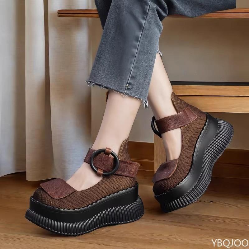 Fashion Summer New Women's Shoes Thick soled Slope Heel Sandals Fashionable Retro Simple Comfortable Height Increasing Women's Shoes