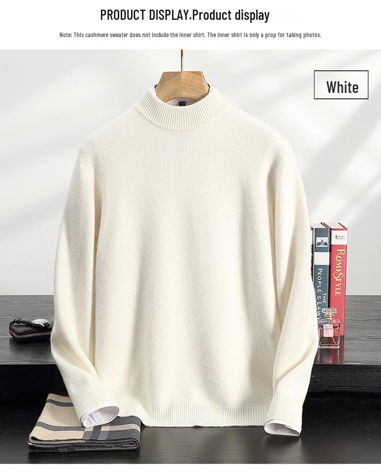 Men's Double-Thick Lamb Cashmere Sweater, Solid Color, Round Neck, Autumn/Winter Base Layer.